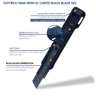 Cutter K-Tana 18MM (S/Carte) Black Blade SK2 - 18mm