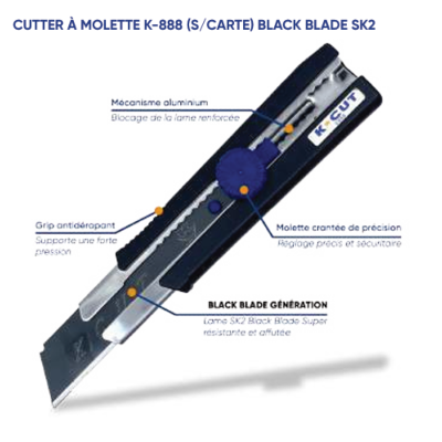 Cutter à MOLETTE  K-888 (S/Carte) Black Blade SK2 - 25mm